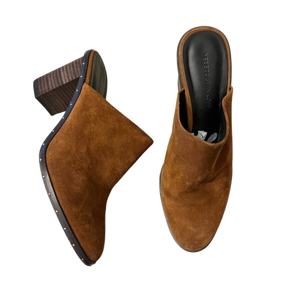 Rebecca Minkoff GALYN Saddle Suede Mule Block Heel Women Sz 8.5